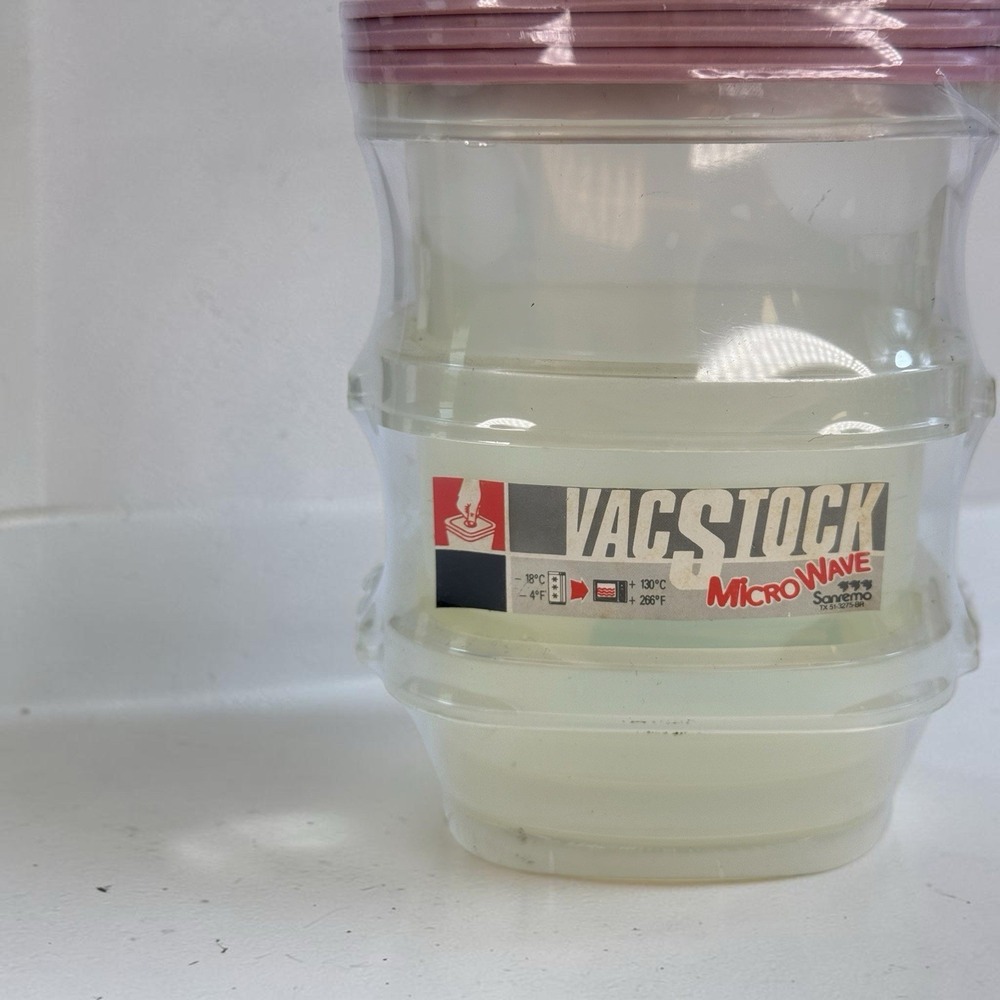 VTG Sanremo Vac Stock Microwave Food Storage Container Set 230ml Pink Lids NOS